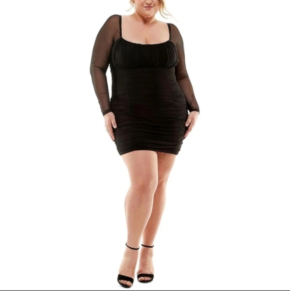 City Studio Trendy Plus Size Emma Ruched Lace-Up Black Dress 18W - Picture 5 of 11